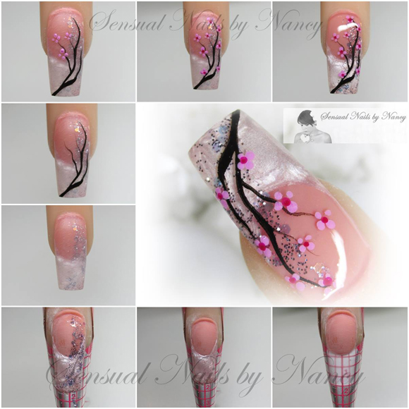 Premium Photo | Nail art with cherry blossoms on the nails
