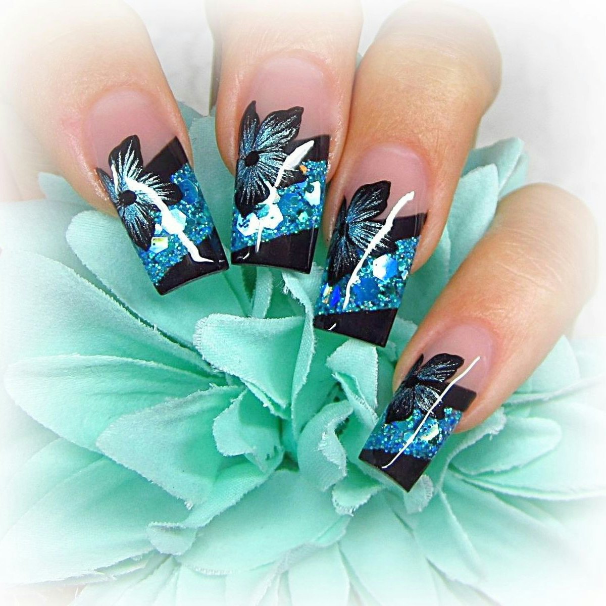 Nail Art Tutorial Blue Metallic Flowers Nailpro