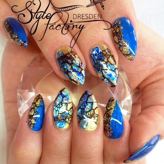 Nail Art Tutorial: Metallic Blue and Gold Gel