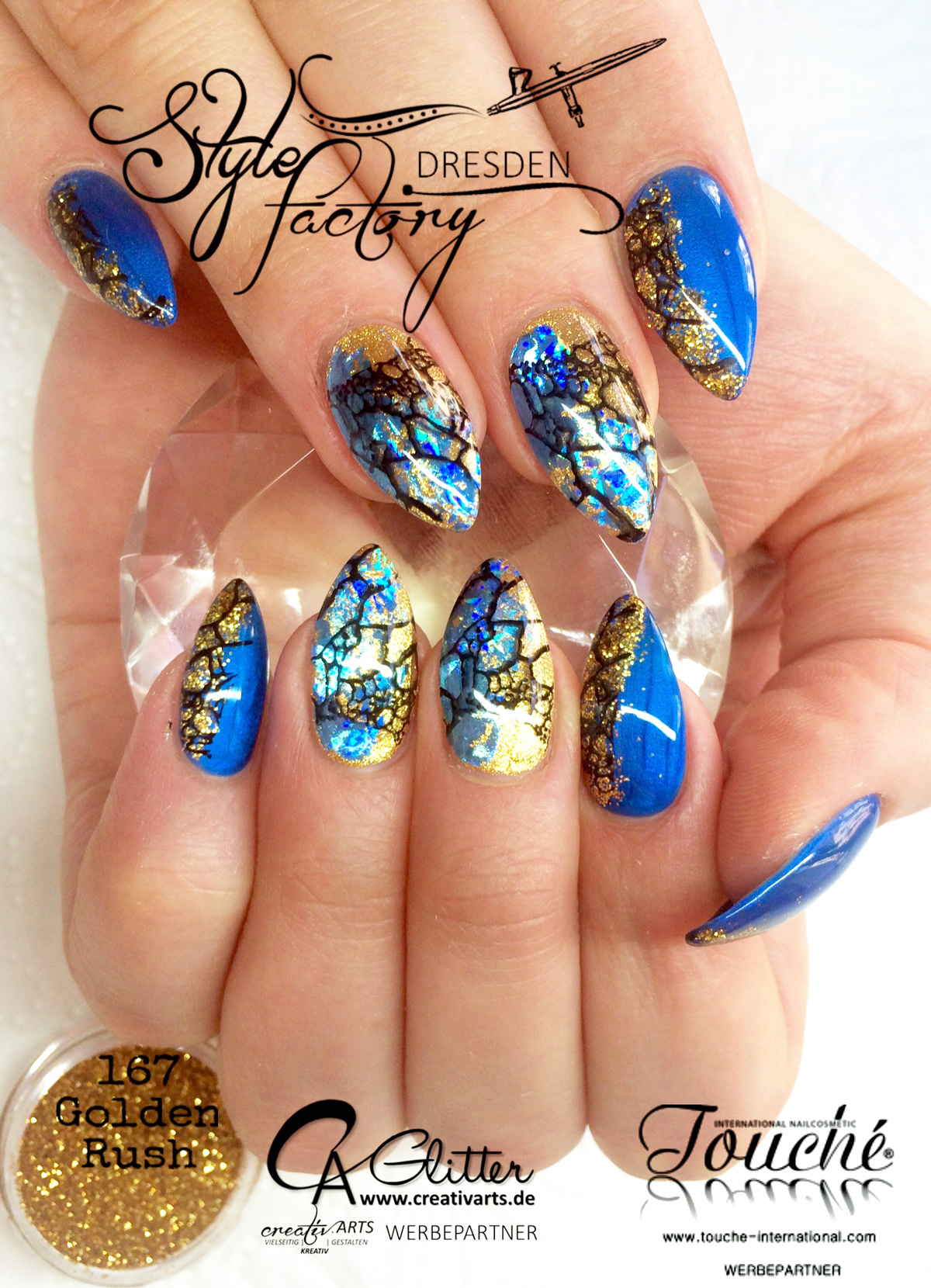 light blue and gold nails