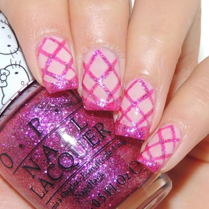 Nail Art Tutorial: Pink Criss Cross French Tip Glitter Nails | Nailpro