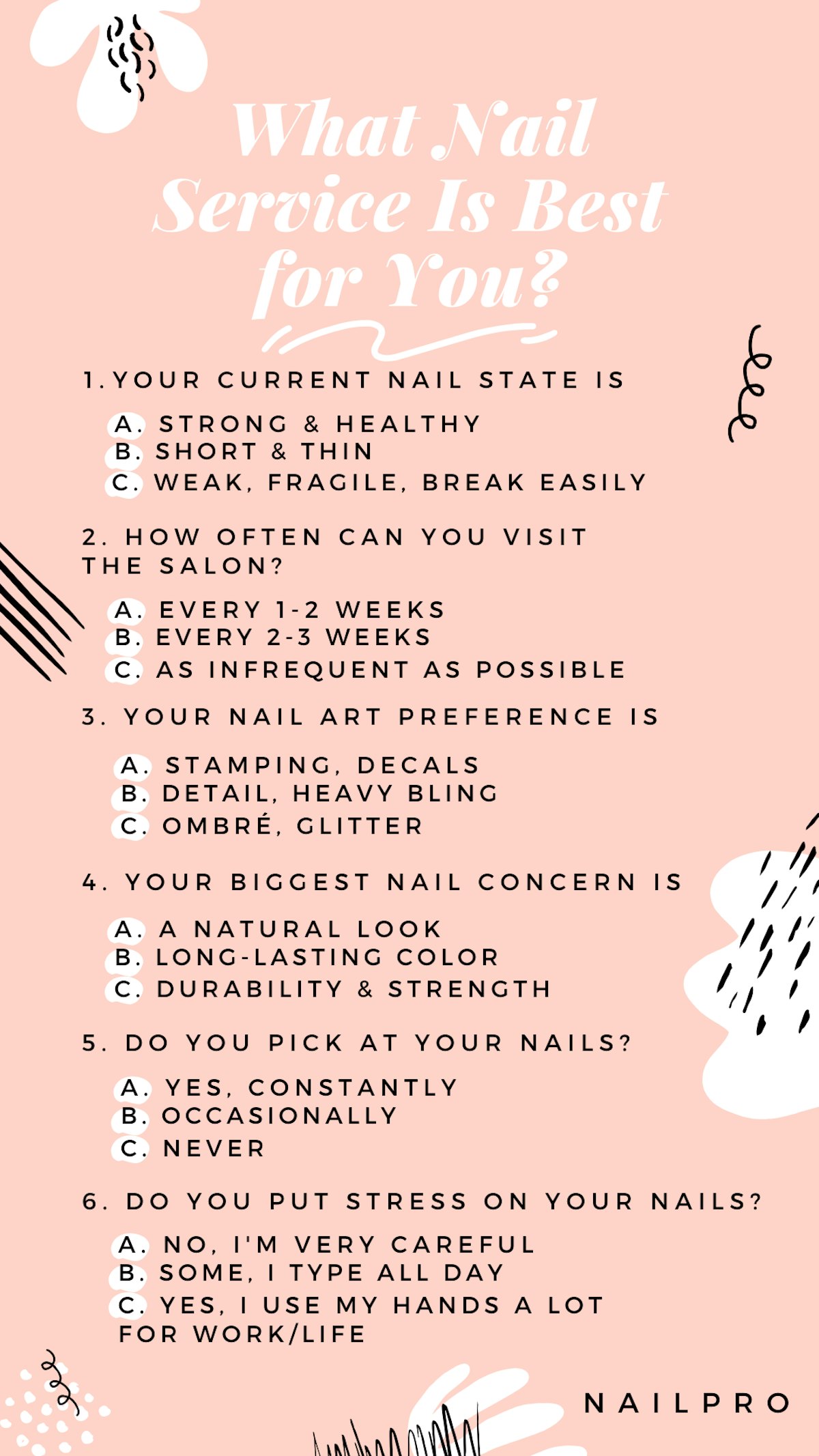 Nailpro đã trả lời tất cả câu hỏi về nail art mà khách hàng của bạn có thể đặt ra. Từ màu sơn móng tay phù hợp đến thiết kế móng tay sáng tạo, tất cả những điều này đều được giải đáp tại đây. Bạn sẽ tìm được bộ sơn móng tay hoàn hảo cho khách hàng của mình.