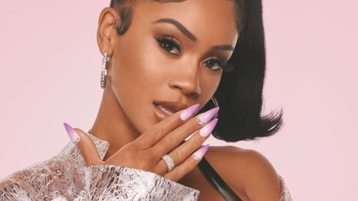 Saweetie's nails by @naominailsnyc. Colors used: SinfulColors Shine in Tutu Thrill and Pragmatic.