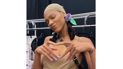 Pink Ballet Slippers But anime nail look as part of Sandy Liang NYFW show, nails by Holly Falcone