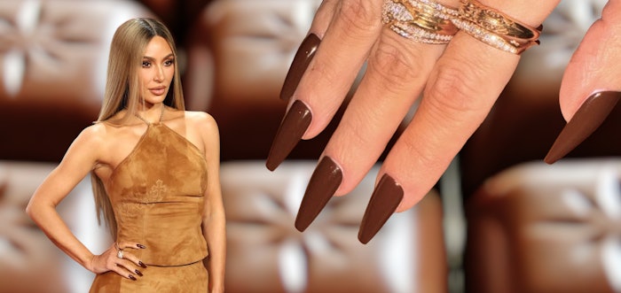 Nail artist Brittney Boyce created a chocolate nail look for Kim Kardashian at the GQ Men of the Year Event using products from CND.