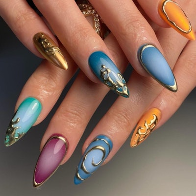 Chrome-embellished manicure