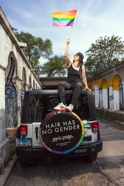 Jamie DiGrazia (she/they), Sam Villa Ambassador, Redken Artist, Owner of Logan Parlor Salon @loganparlorhair and Founder of HAIR HAS NO GENDER™ NFP (HHNG) @hair_has_no_gender, offers inclusive education and LGBTQIA2S+ resources that support everyone’s right to a safe experience.